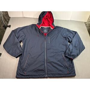 L.L.Bean Windbreaker Jacket Men’s Large Navy Red Hooded Full Zip Lightweight